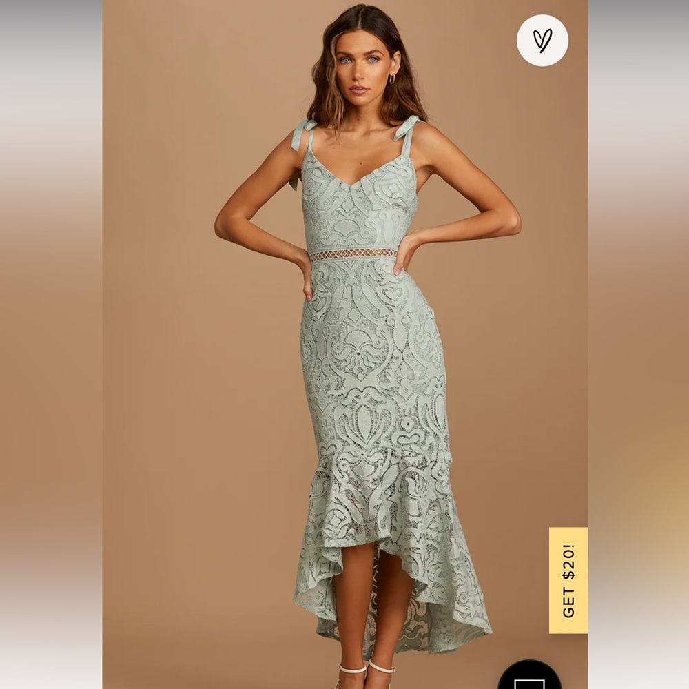 Won Your Heart Sage Green Lace Tie-Strap High-Low Midi Dress from Lulu’s